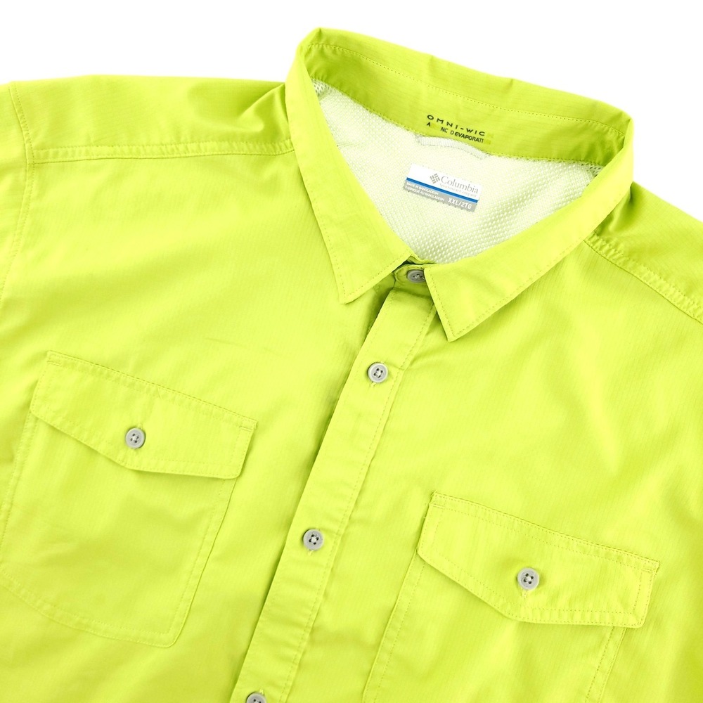 Columbia Omni-Wick Shirt Mens 2XL Green Button Front Short Sleeve Hiking Fishing